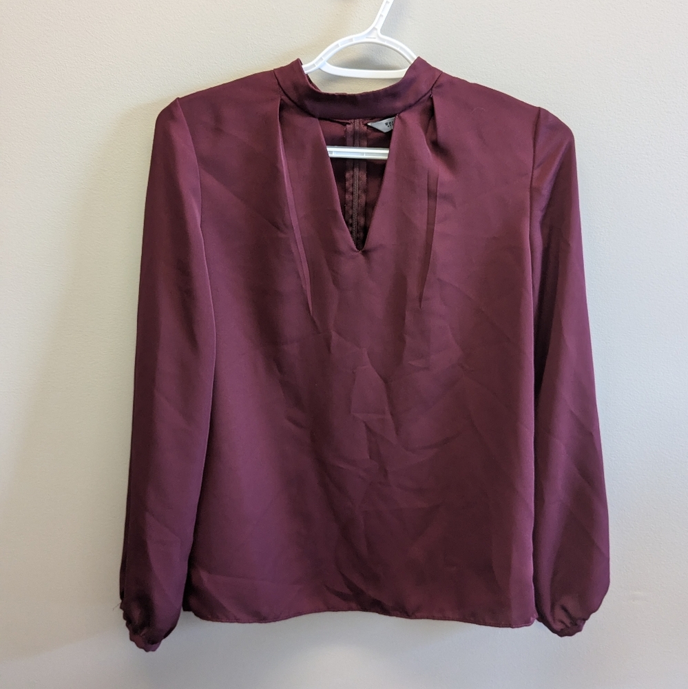 WHITE HOUSE BLACK MARKET WHBM Womens Size XXS Burgundy Long Sleeve Dress Blouse